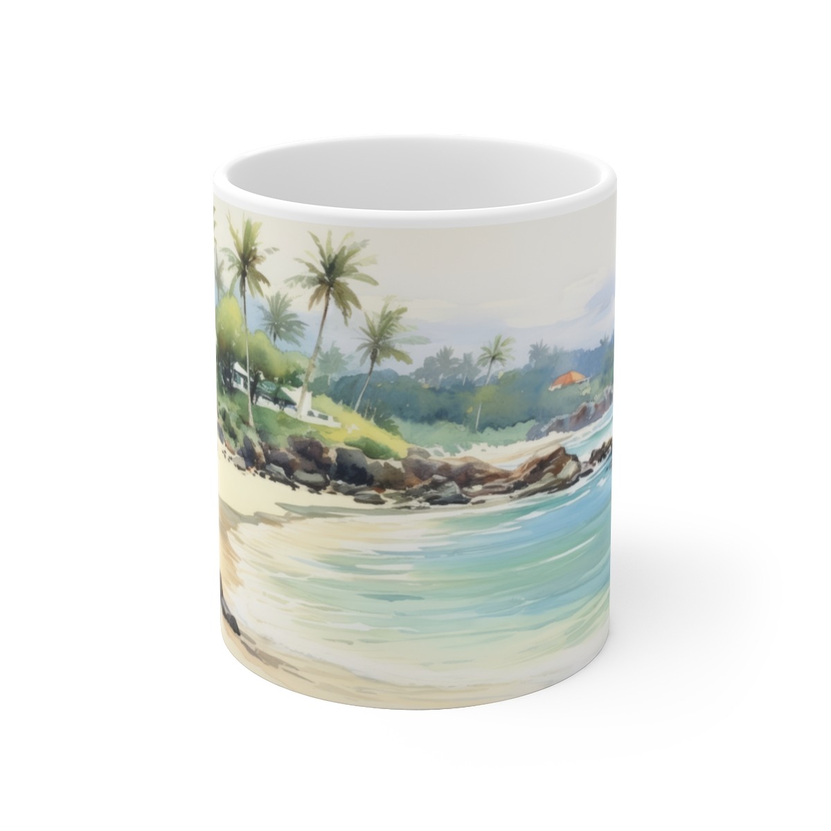 Tasse mit bedrucktem Aquarell-Strandmotiv