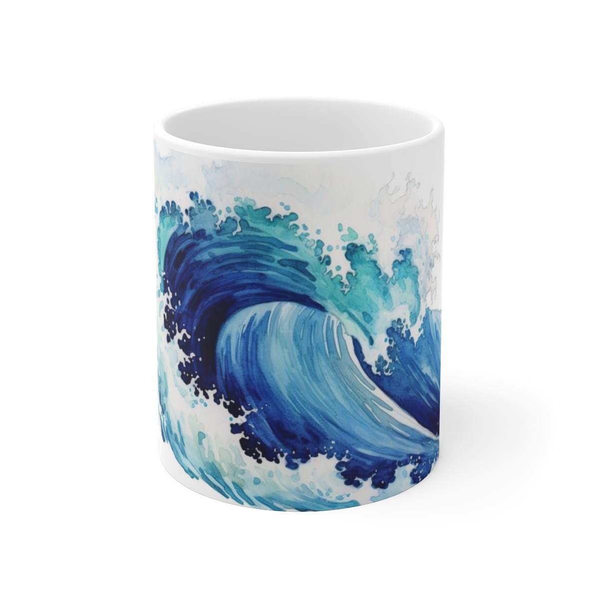 Ozeanische Fantasien: Keramikbecher mit blauen Wellen im Aquarellstil