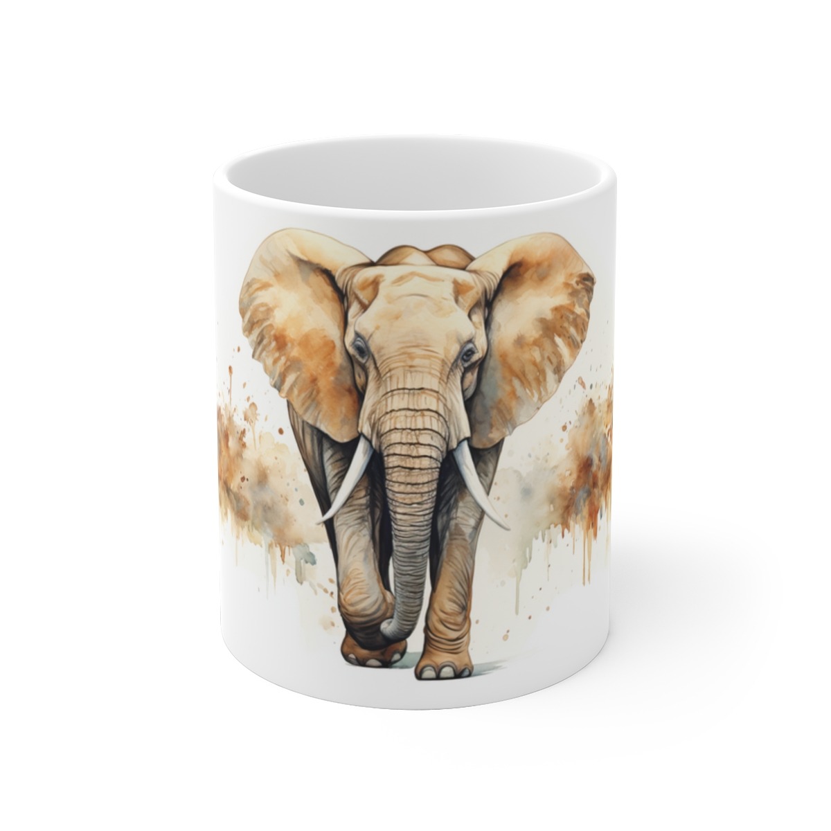 Weißes Keramikgeschirr - Elefant in Aquarellstil