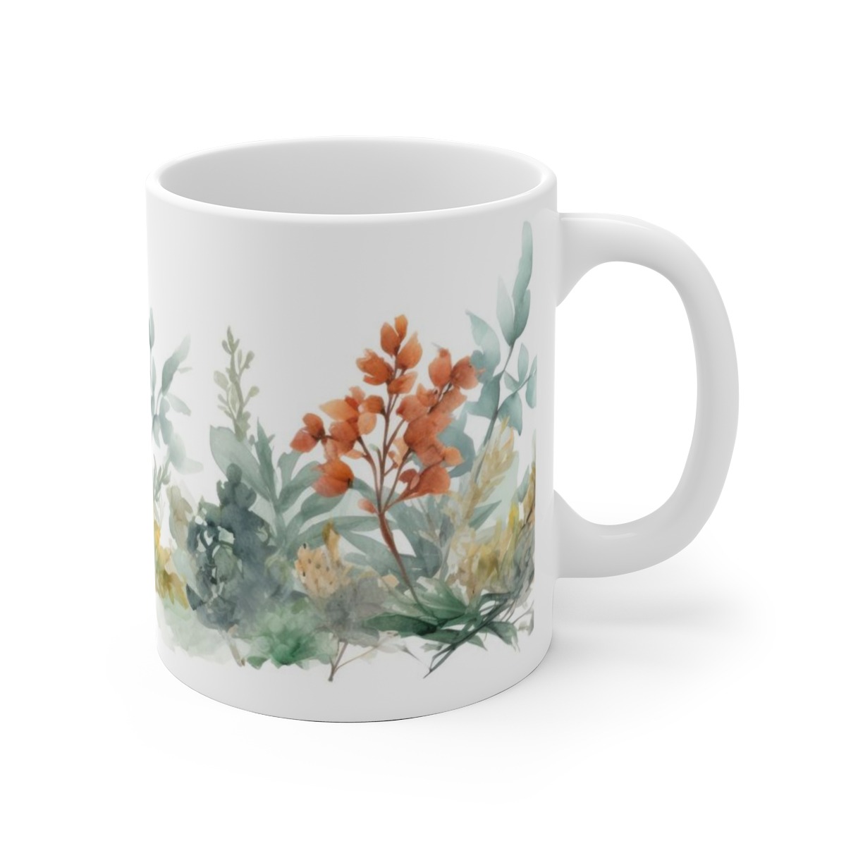 Bedruckte Tasse mit Aquarell-Pflanzenmotiven