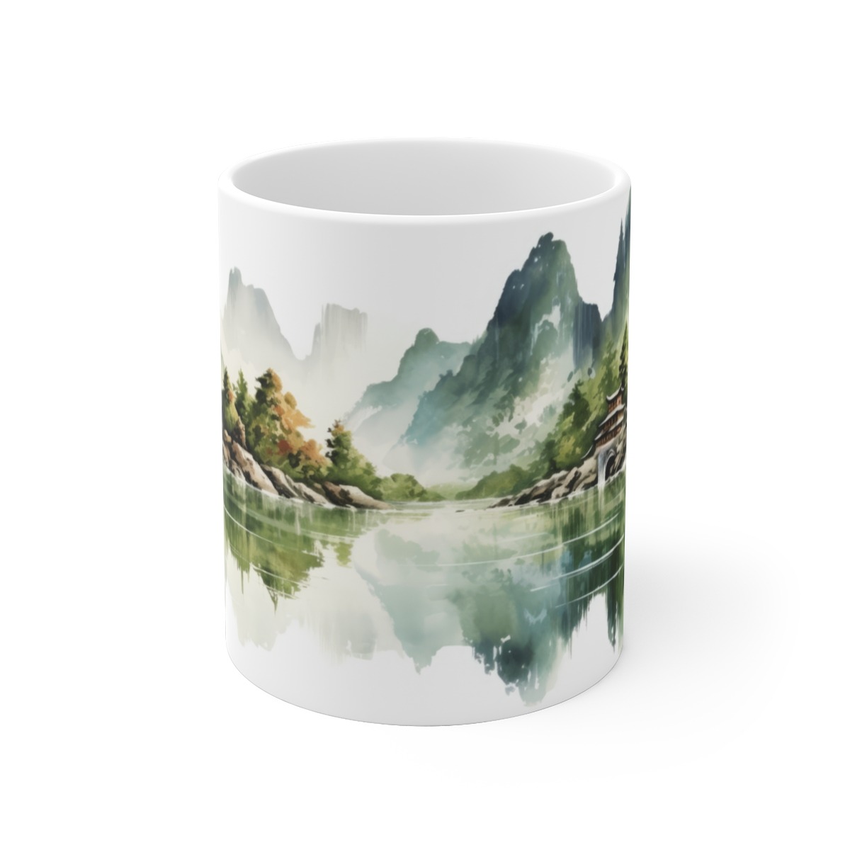 Tasse mit bedrucktem Aquarell Landschaftsmotiv Berge und See - Vietnam Kaffeetasse