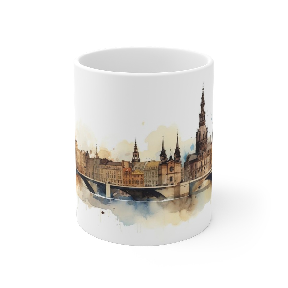 Bedruckte Tasse mit aquarellierter Skyline von Dresden