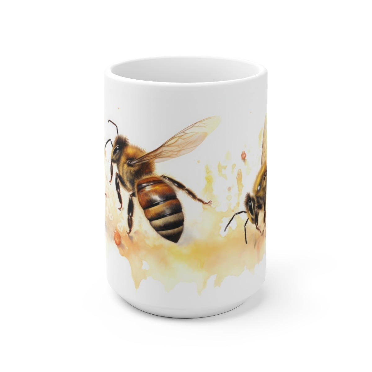 Weiße Keramiktasse mit Bienenmotiv in Wasserfarben