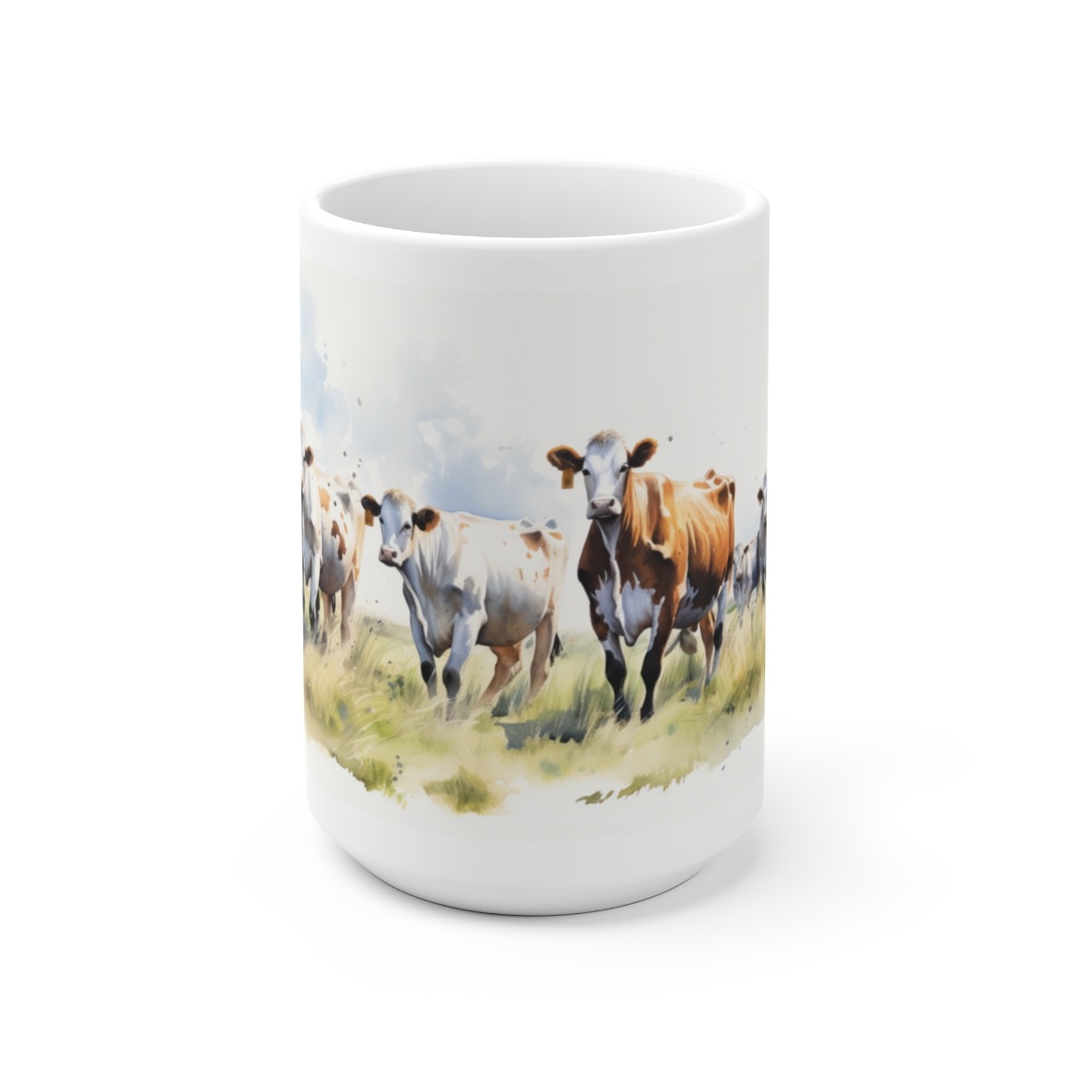 Weißes Keramikgeschirr - Aquarell-Rinder und Kühe