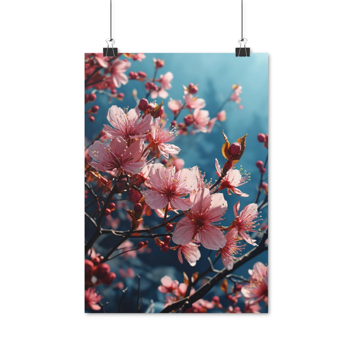 Buntes Poster mit Kirschblüten - Darstellung des Frühlings, erhältlich in 4 Größen, mit Matt/Glanz-Finish