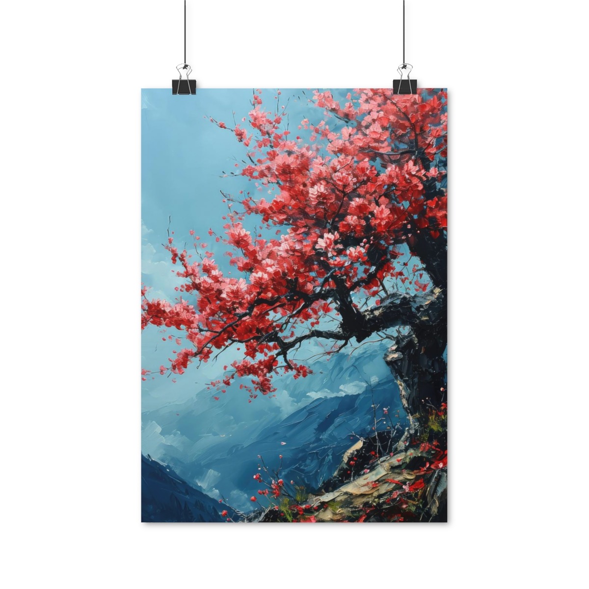 Blühender Kirschbaum Aquarell Poster - Frühlingszauber, 4 Größen, Matt/Glanz