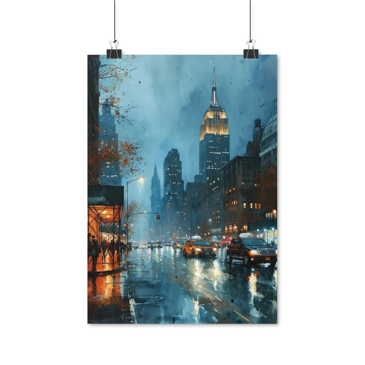 Aquarell-Poster der nächtlichen Skyline von New York City