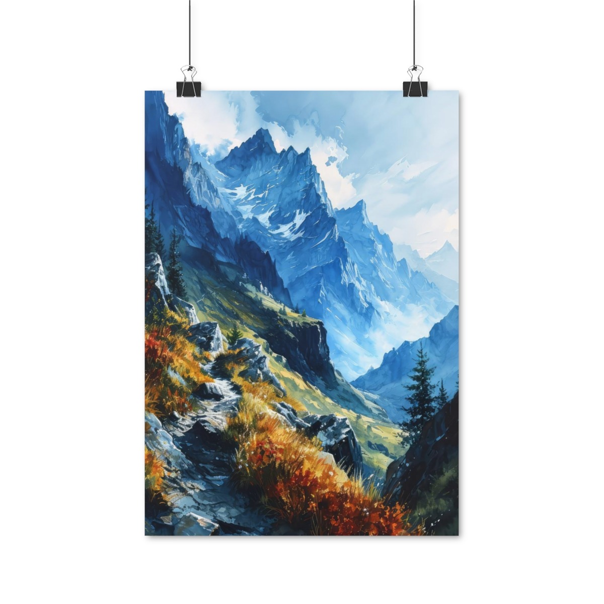 Beeindruckendes Aquarell-Poster majestätischer Berglandschaften - 4 Größen, Matt/Glanz