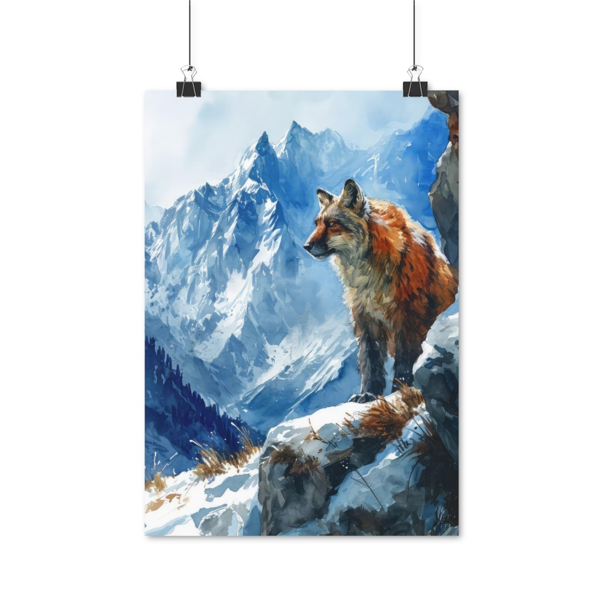 Riesen Fuchs in Bergen Aquarell Poster