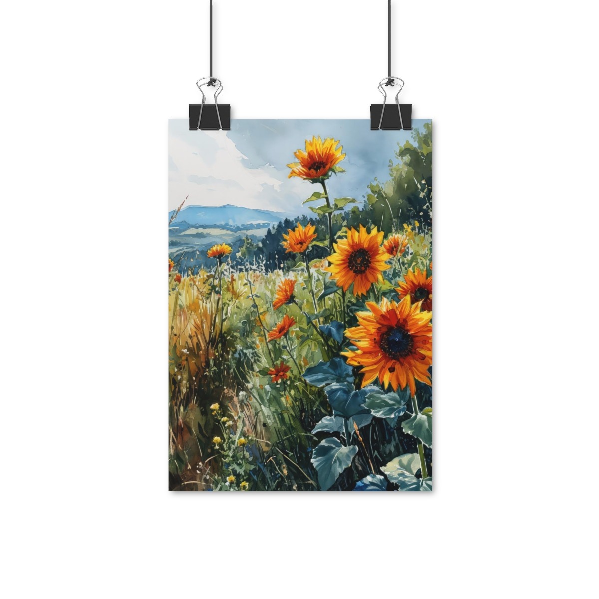 Aquarell-Poster der Sonnenblumenwiese
