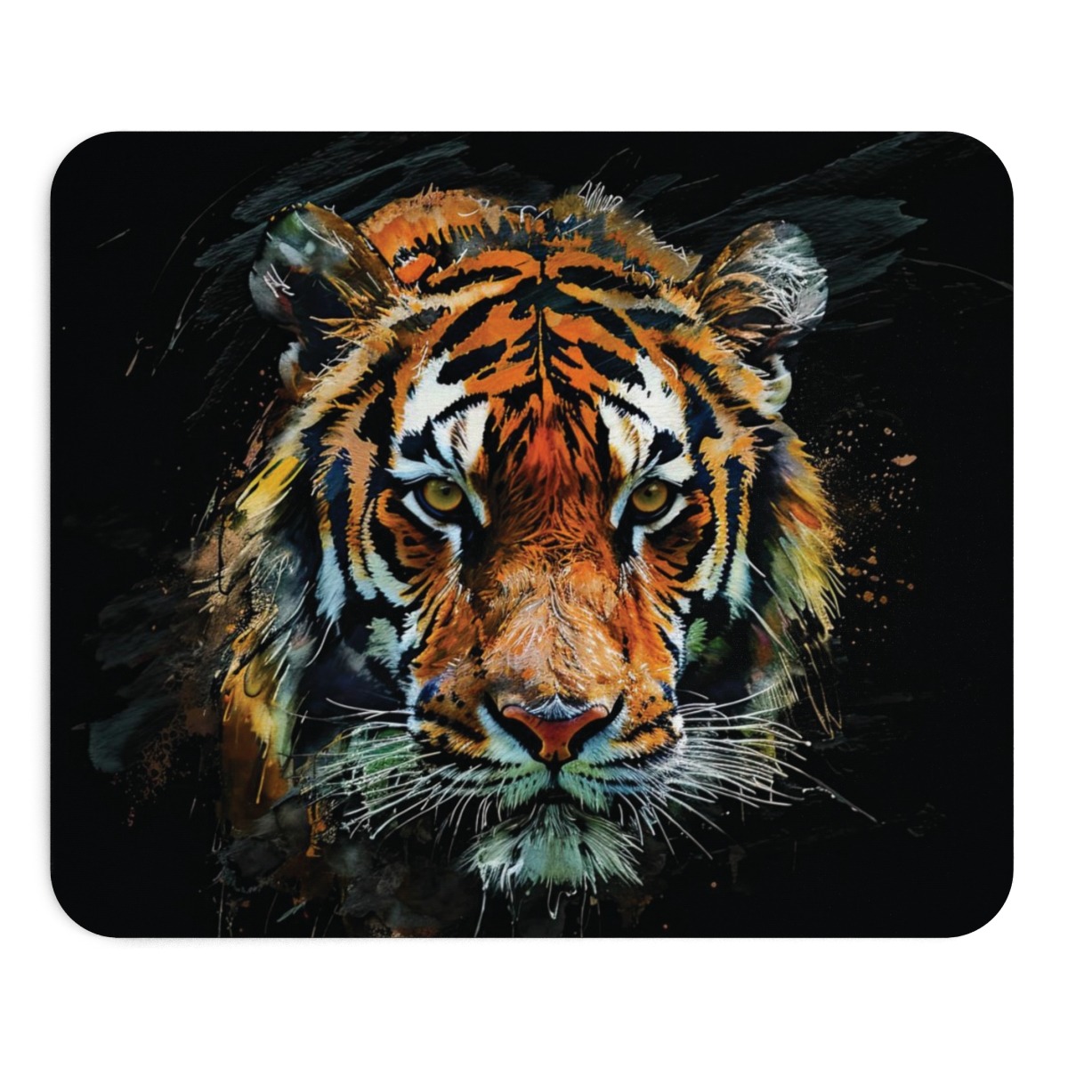 Tiger-Portrait Mauspad - 9 x 7,5 Zoll, Rutschfest, mit Aquarell-Design