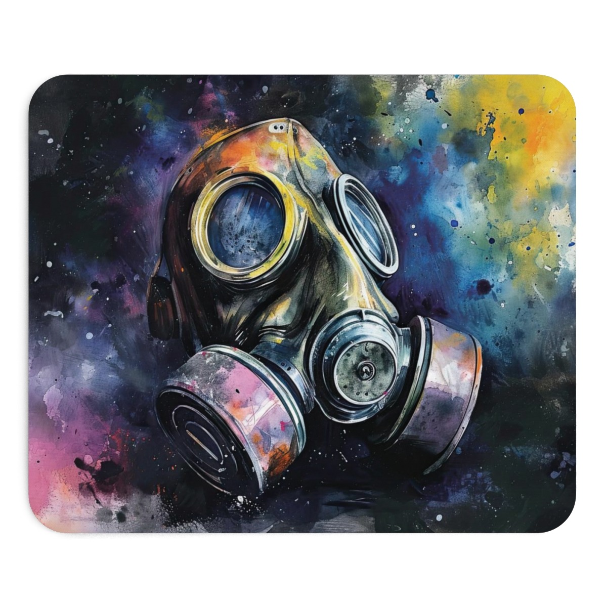 Wasserfarben-Gasmasken-Mauspad - 9x7.5 Zoll (23x19 cm), rutschfest, künstlerische Farben