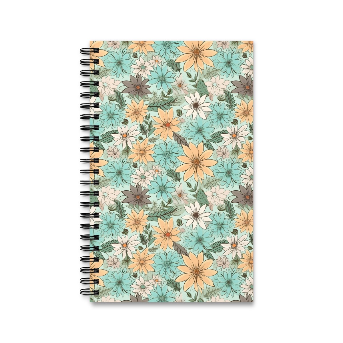 Aquarell-Muster Notizbuch mit bunten Blumen - Ringbindung, Varianten: Blanko, Linien, Punkte, Planer
