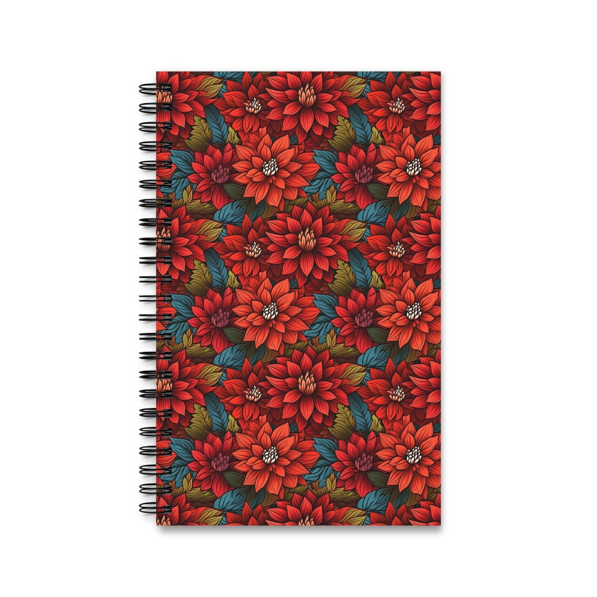 Aquarell Notizbuch mit buntem Blumenmuster - Ringbindung, Varianten: Blanko, Linien, Punktraster, Planer