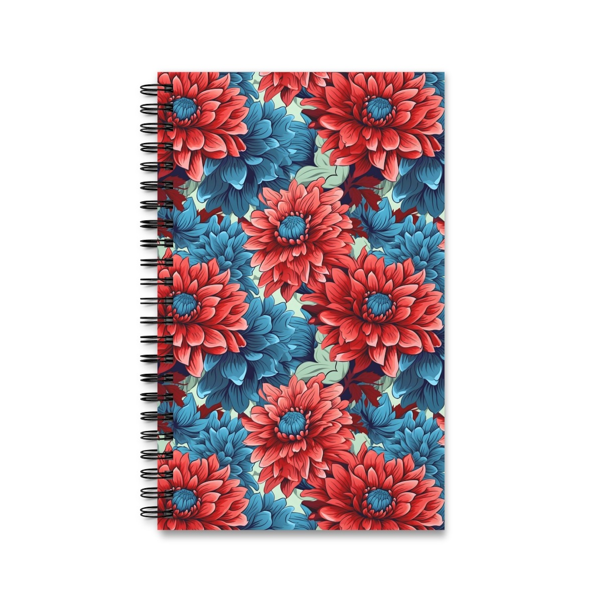 Aquarell Notizbuch mit buntem Blumenmuster - Ringbindung, Varianten: Blank, Linie, Punktraster, Planer