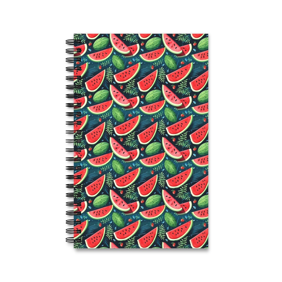 Watercolor Floral Pattern Notebook - Melon, Fern, Monstera - Spiral Binding, Options: Blank, Lined, Dot Grid, Planner