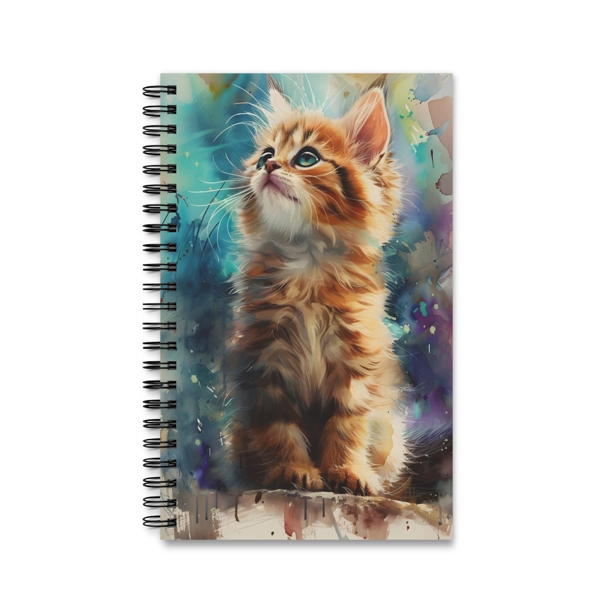 Entzückendes Aquarell-Notizbuch mit Ringbindung und Katzenmotiv