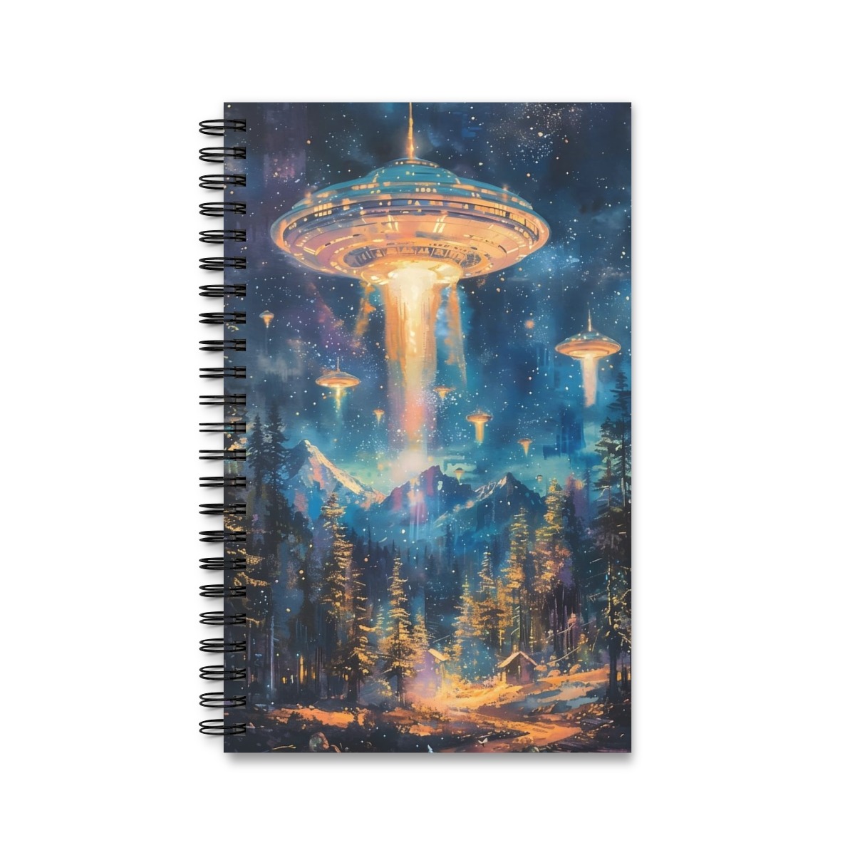 UFO-Invasion Aquarell Notizbuch mit Ringbindung
