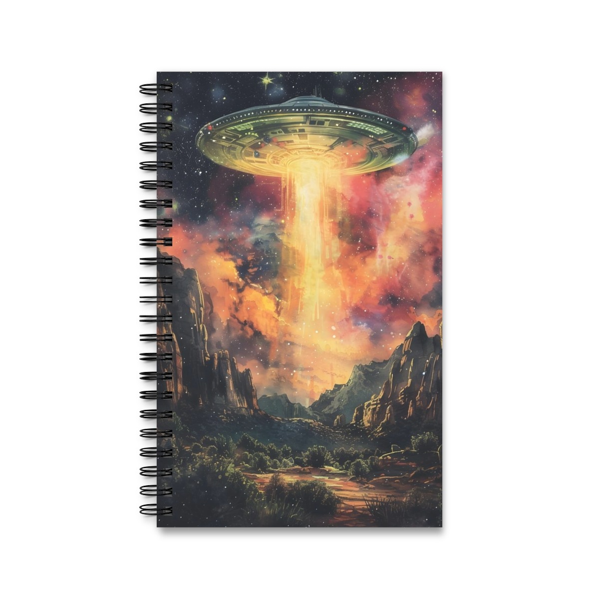 Aquarell UFO-Invasion Notizbuch - Ringbindung, Optionen: Blank, Linie, Punktraster, Planer