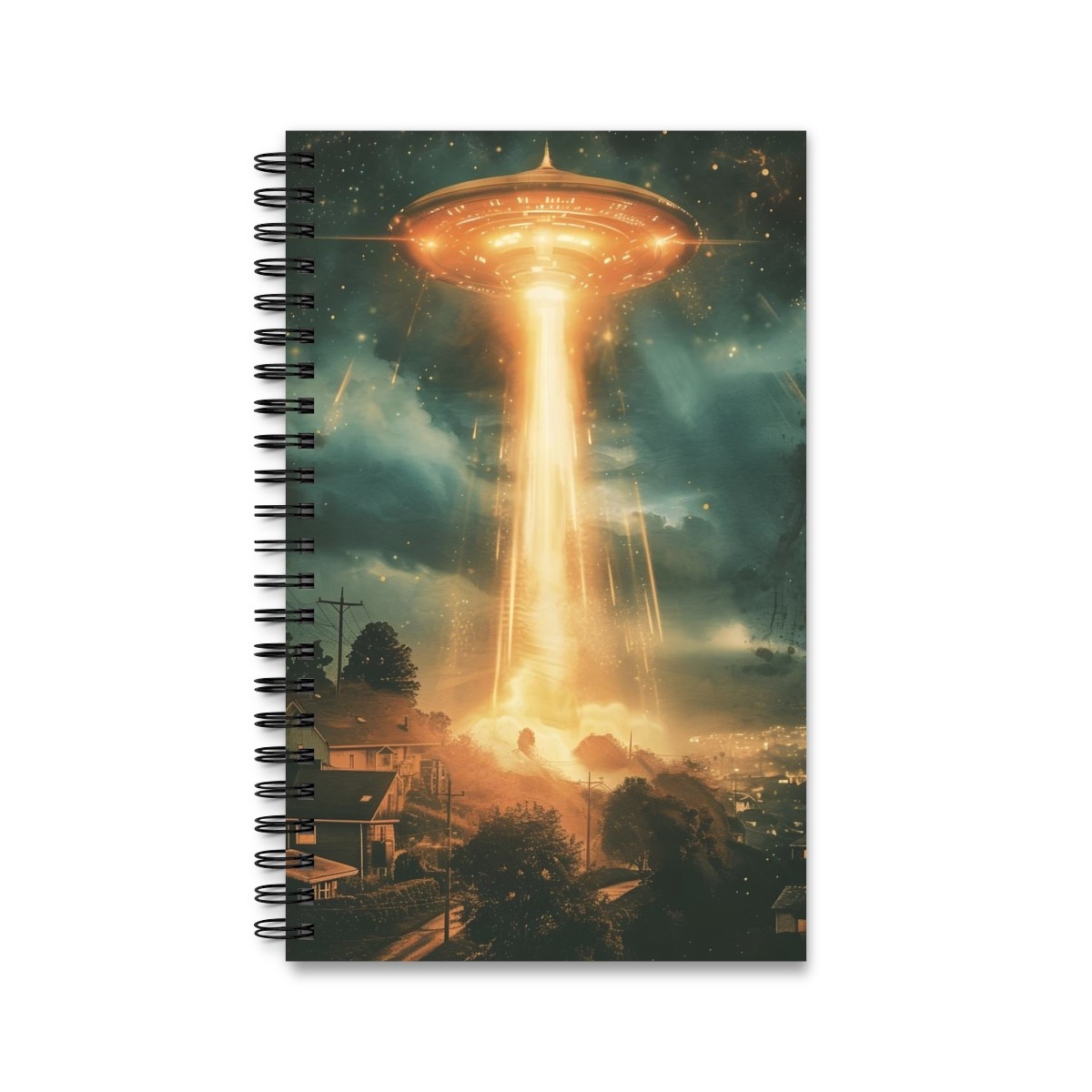 Notizbuch mit Ringbindung und Aquarell UFO-Invasion