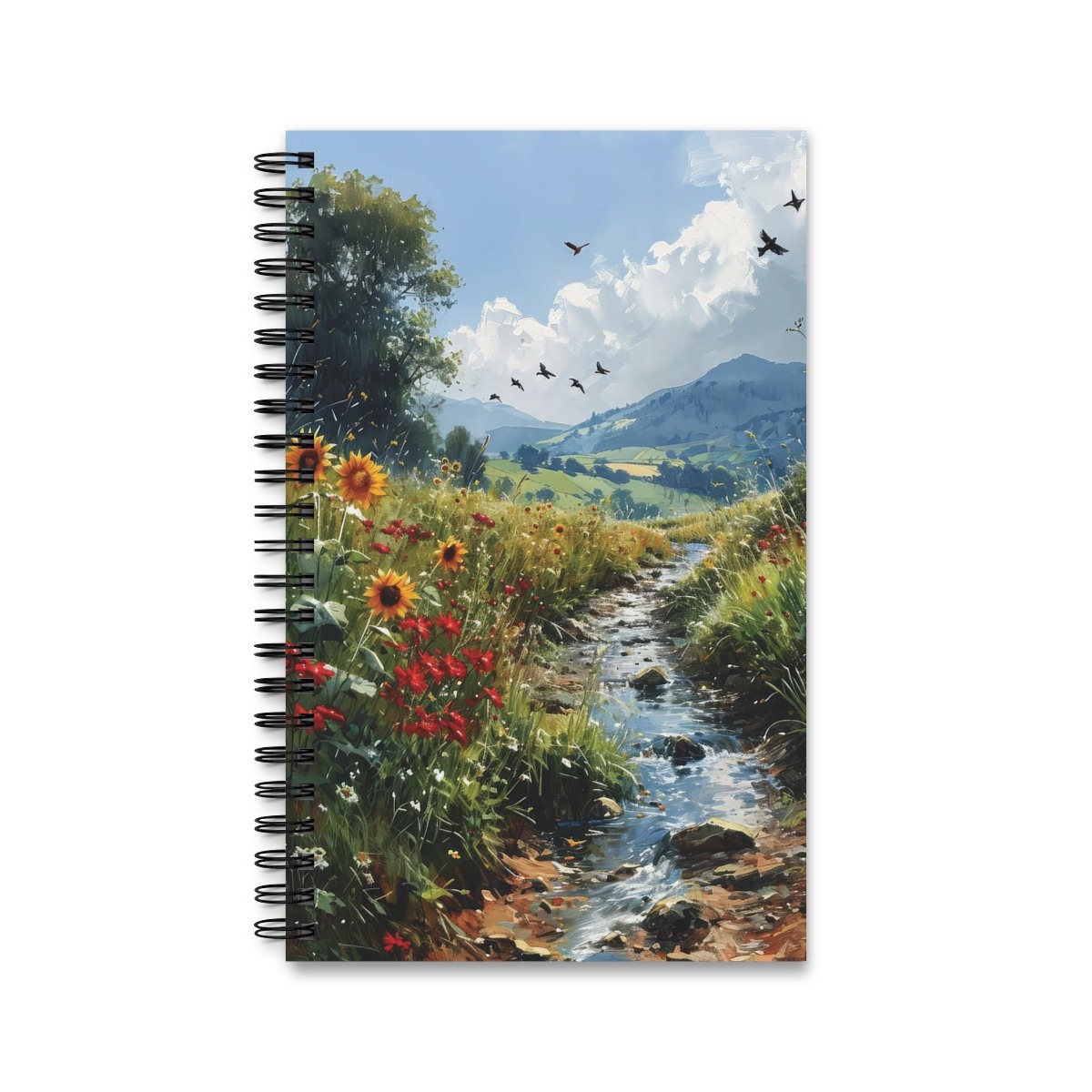 Aquarell Bachlauf & Sonnenblumen Notizbuch