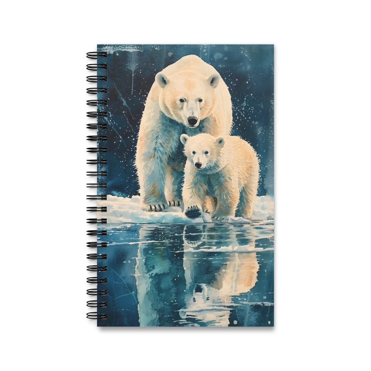 Notizbuch mit Ringbindung und Aquarell Eisbären-Motiv auf Eisscholle