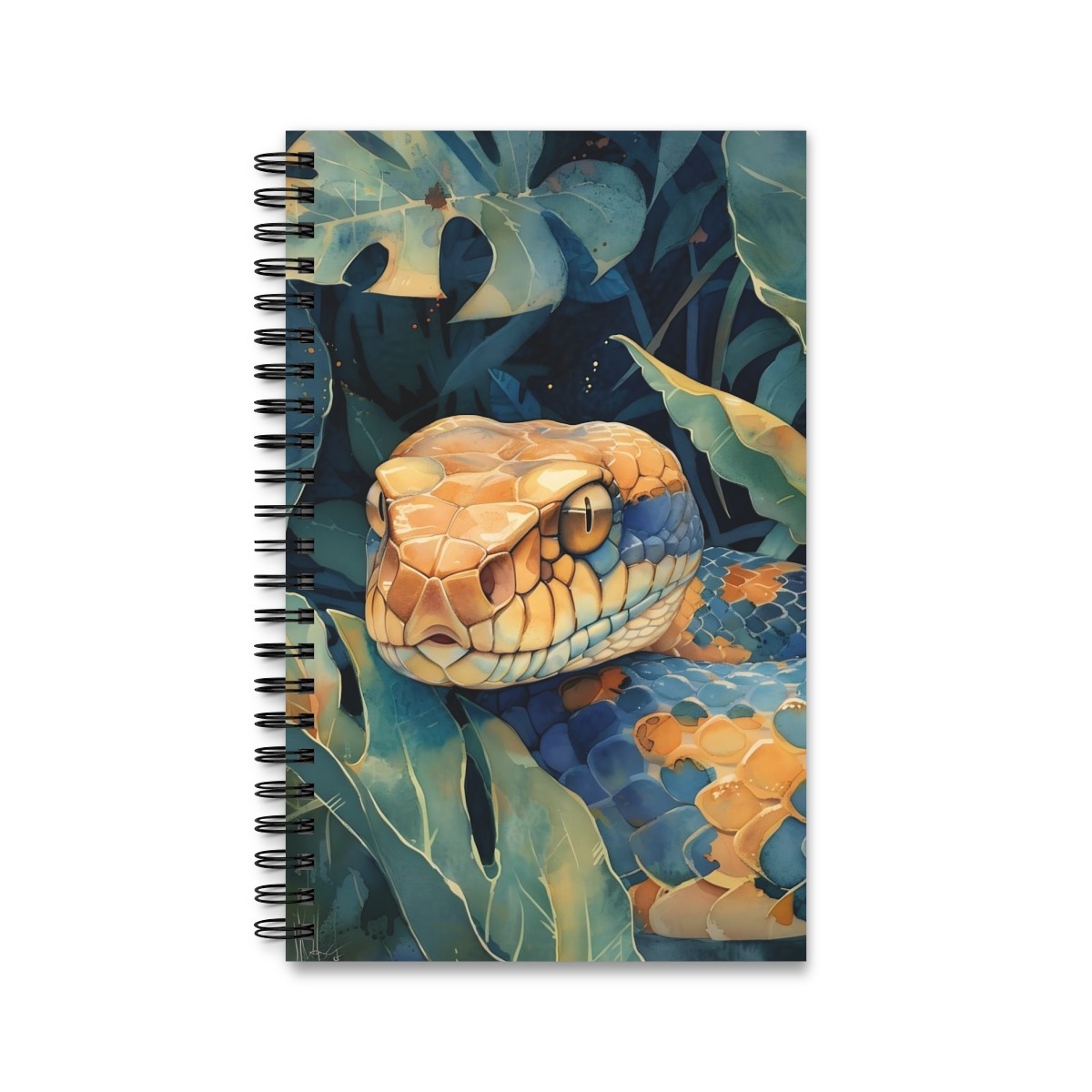 Dschungel-Notizbuch mit Ringbindung und Wasserfarben-Schlange - Varianten: Blank, Linie, Punktraster, Planer