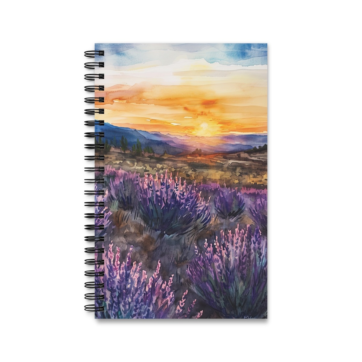 Aquarell Lavendelfeld Sonnenuntergang Notizbuch - Ringbindung