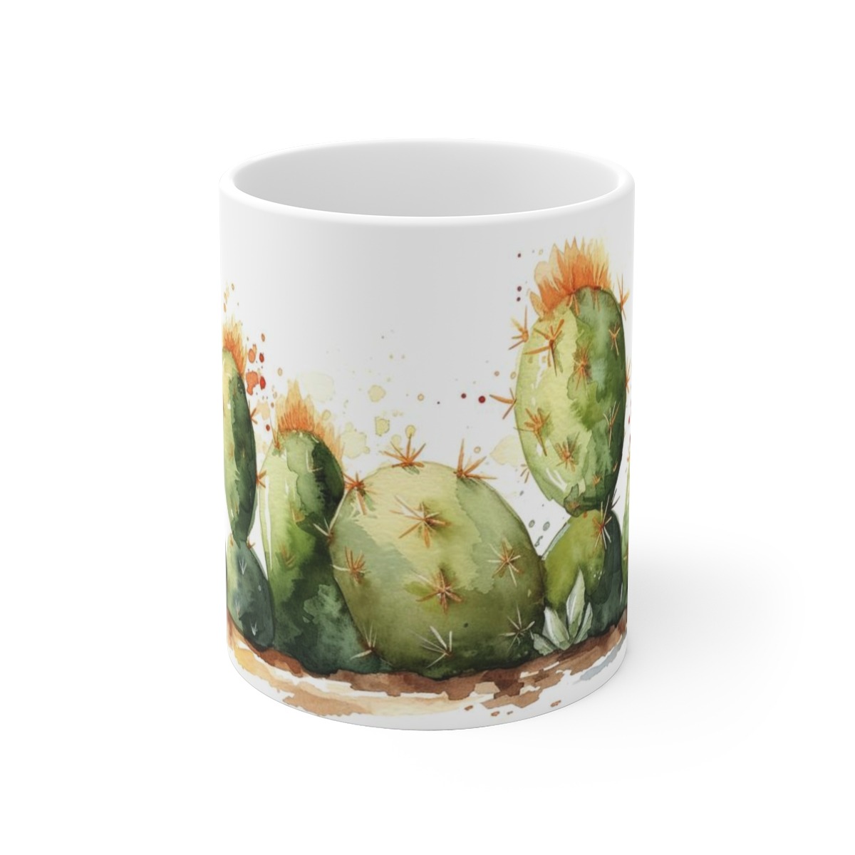 Keramik-Tasse mit Aquarell-Kaktusmotiv, Mikrowellengeeignet, Naturinspiriertes Design