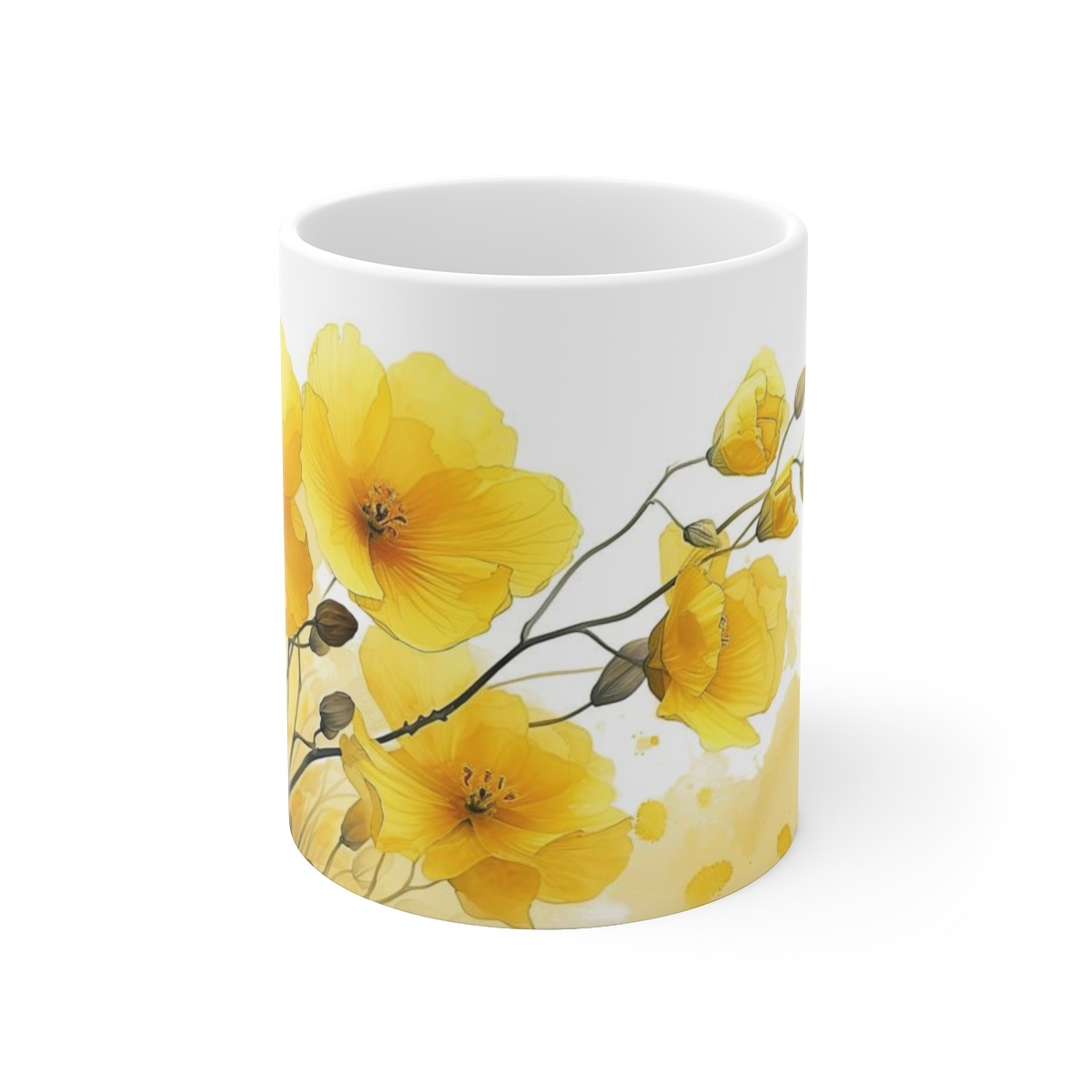 Keramik-Tasse mit Aquarell-Canola-Blumenmotiv - Mikrowellengeeignet, Geschenkidee