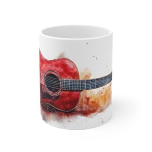 Rote Akustik Gitarre Keramikbecher, Westernstil, Aquarell Kunst, Geschenk für Musiker, Kaffeetasse, Teetasse, Musikliebhaber Geschenk,