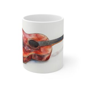 Keramiktasse mit roter Akustik Western Gitarre im Aquarellstil