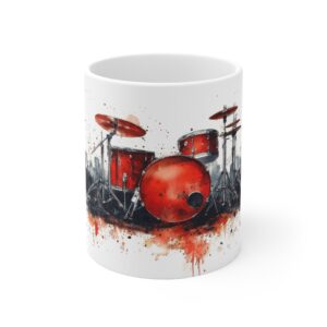 Keramiktasse mit Drumset Aquarell Design – Perfekte Geschenkidee für Musikliebhaber