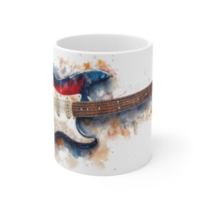 Keramiktasse mit Stratocaster Gitarre Aquarell Design - Perfekte Tasse für Musikliebhaber