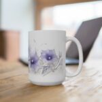 Weiße Keramik Tasse mit Mondblumen - Aquarell Blumen Design für Liebhaber von floralen Motiven