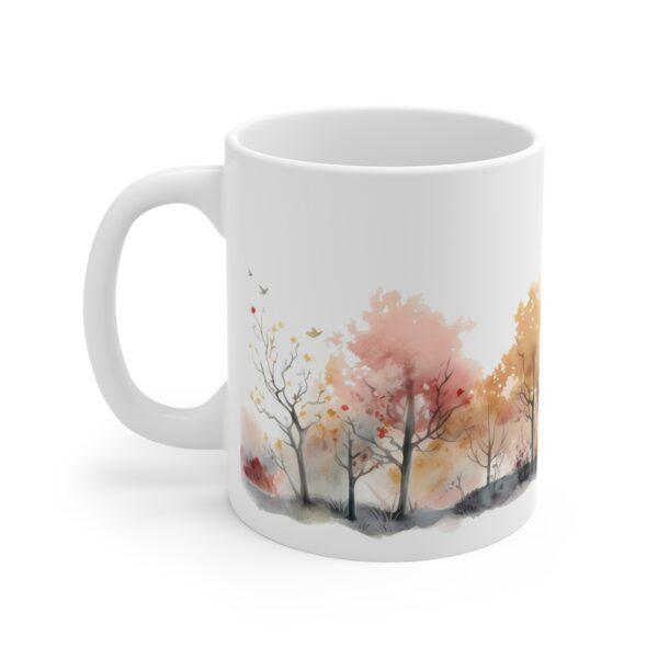 Aquarell-Kaffeetasse mit Laubbäumen im Herbst – Perfektes Geschenk für Natur-Liebhaber