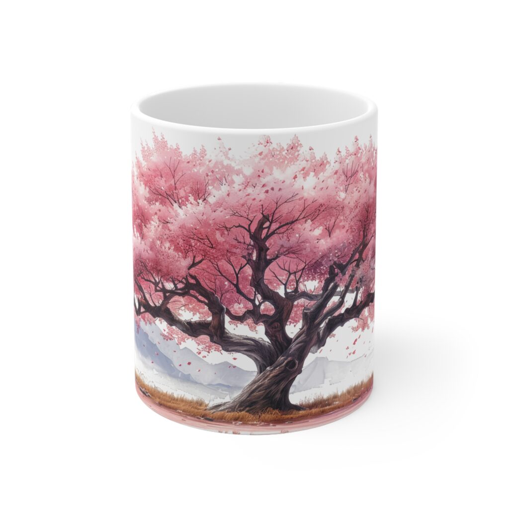 Japanischer Kirschbaum Aquarell Becher aus Keramik &ndash; Handgefertigte Designs f&uuml;r Teeliebhaber