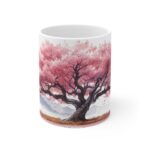 Japanischer Kirschbaum Aquarell Becher aus Keramik – Handgefertigte Designs für Teeliebhaber