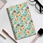 Aquarell Notizbuch mit buntem Blumenmuster – Blanko, Liniert, Punktraster, Planer