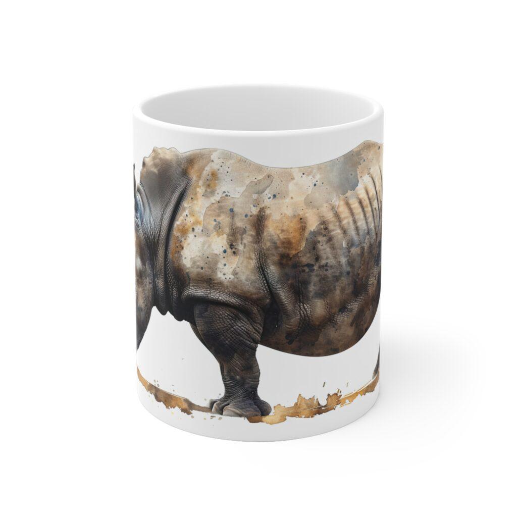 Aquarell Nashorn Becher - Keramik Tier Kunst f&uuml;r Tierliebhaber