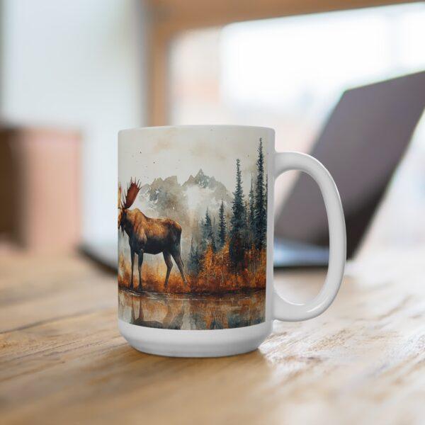 Aquarell Elch Tasse im Yukon – Naturmotiv Kaffeetasse für Tierliebhaber