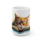 Aquarell Tasse mit süßer Katze - Perfekter Becher für Katzenliebhaber und Bücherfreunde