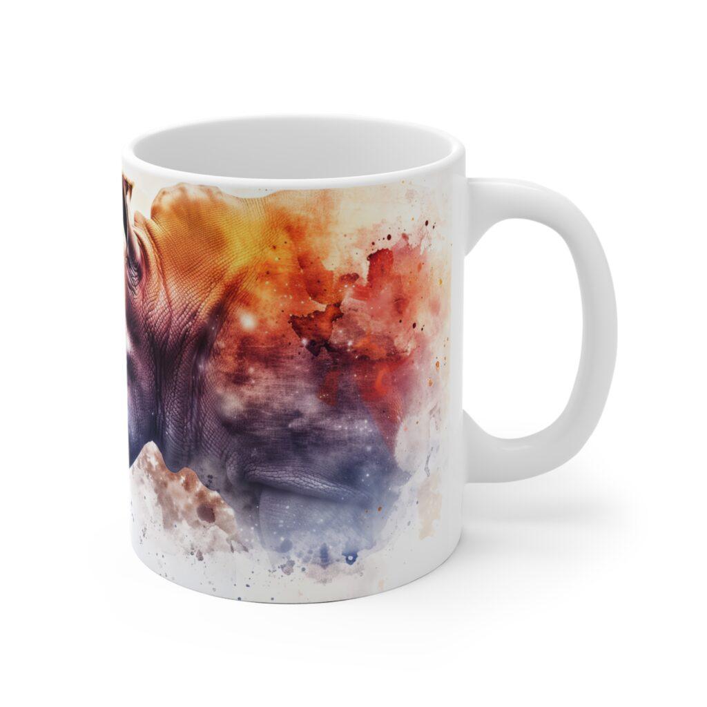 Nashorn Aquarell Keramik Becher &ndash; Handgemachter Kaffeebecher f&uuml;r Tierliebhaber