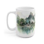 Aquarell Tasse mit Berg- und Seelandschaft - Perfektes Geschenk für Kaffeeliebhaber