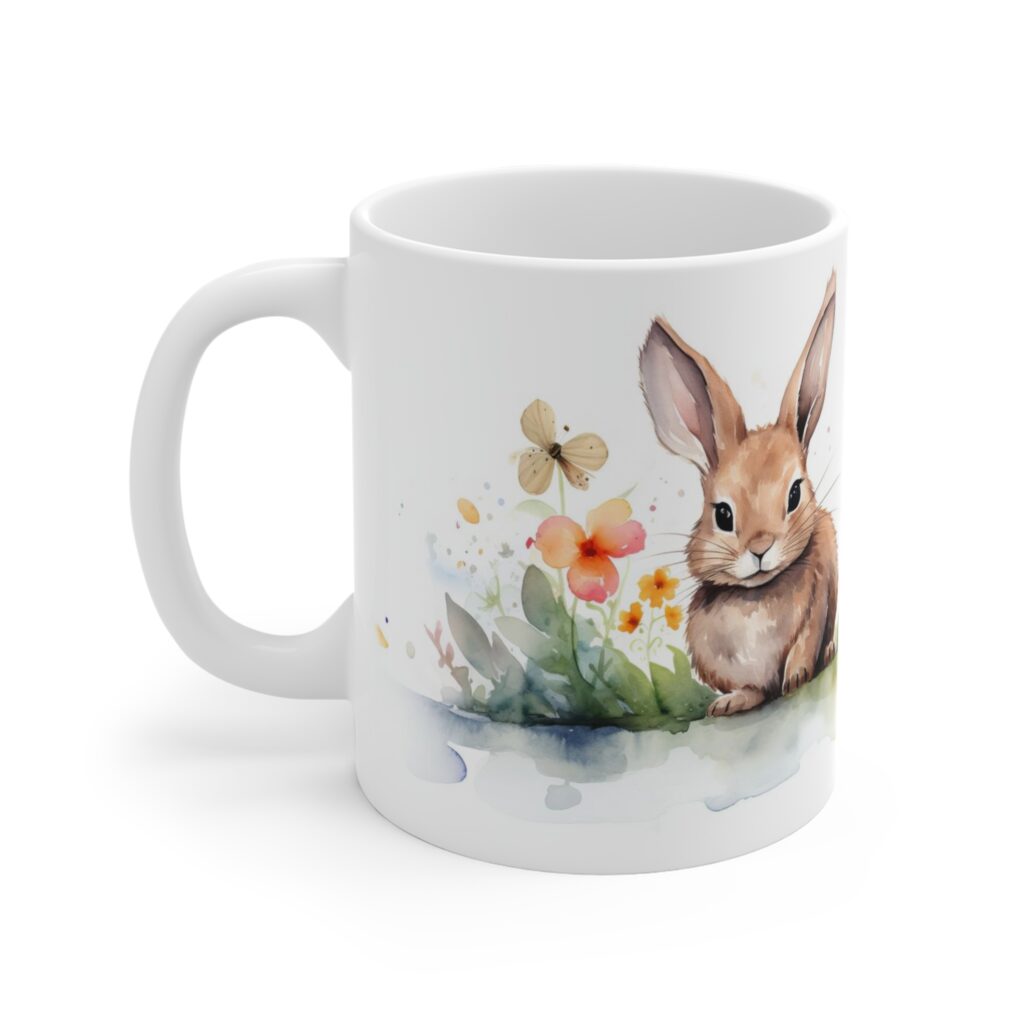 Wei&szlig;e Aquarell Kaninchen Tasse &ndash; Kreatives Geschenk f&uuml;r Tierliebhaber