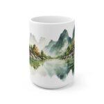 "Ästhetische Kaffeetasse mit Aquarell Landschaft – Ideal als Geschenk aus Vietnam"