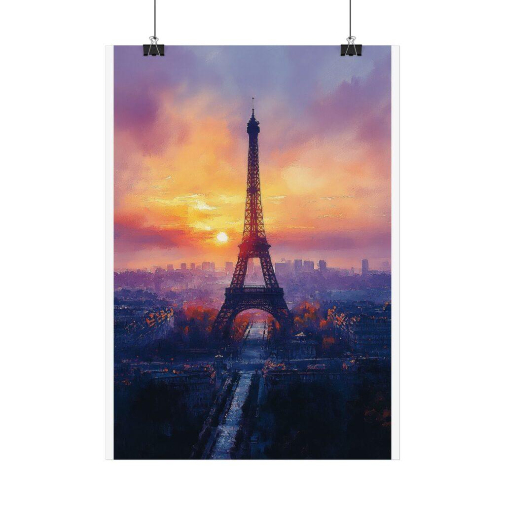 Eiffelturm Aquarell Kunstposter - Magische Morgenstimmung in 4 Gr&ouml;&szlig;en