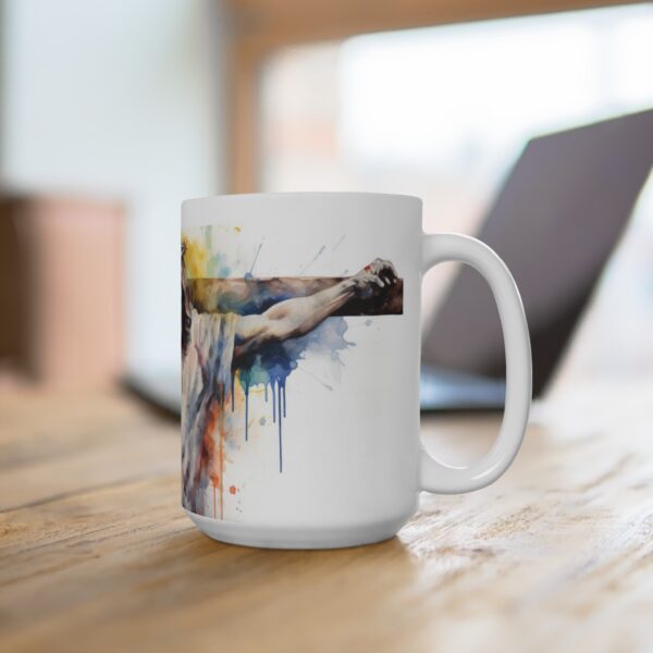 Jesus am Kreuz Tasse - Spirituelle Aquarell Keramiktasse für Christliche Andacht und Inspiration