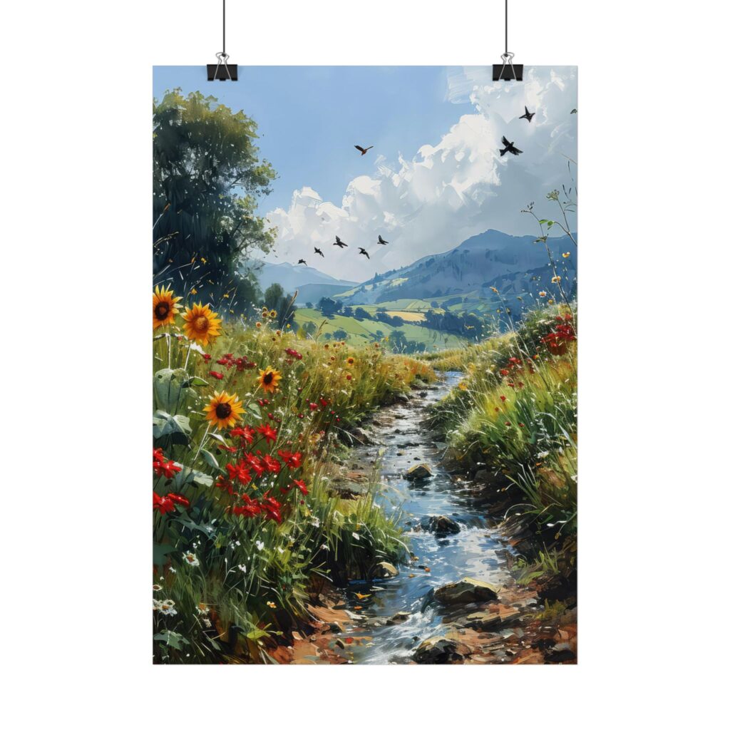 Sonnenblumen Poster "Bl&uuml;hwiese im Sonnenschein" - Verschiedene Gr&ouml;&szlig;en erh&auml;ltlich