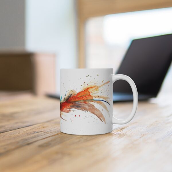 Weißer Keramikbecher mit Lyrebird Aquarellmotiv - Ideal für Kaffeeliebhaber